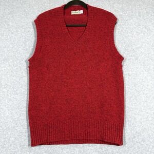 Vintage 80s LL Bean Sweater Vest Mens XL Wool Blend V Neck Red Marl Knit Grandpa